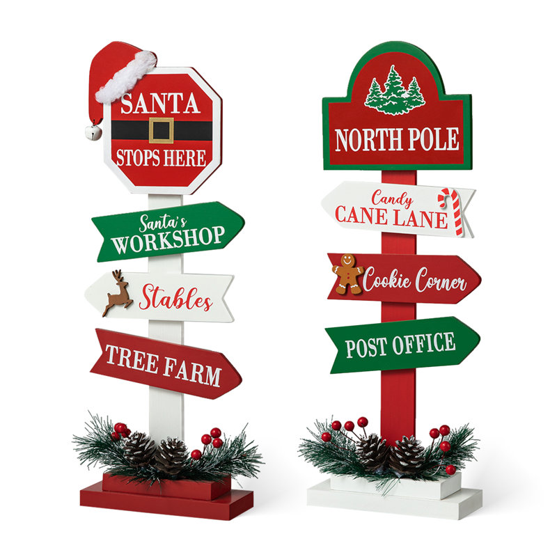 16.5"H Christmas Wooden Sign Table Décor(Set Of 2)
