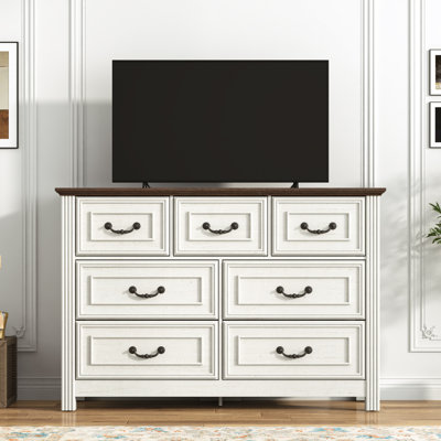 Commode de style champêtre à 7 tiroirs de 47,2 pouces de large avec poignées de style rétro