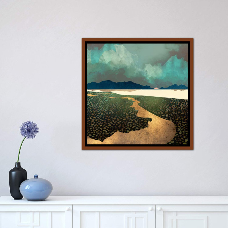 " Distant Land ", Brown Floater Framed, 18" H x 18" W x 1.5" D