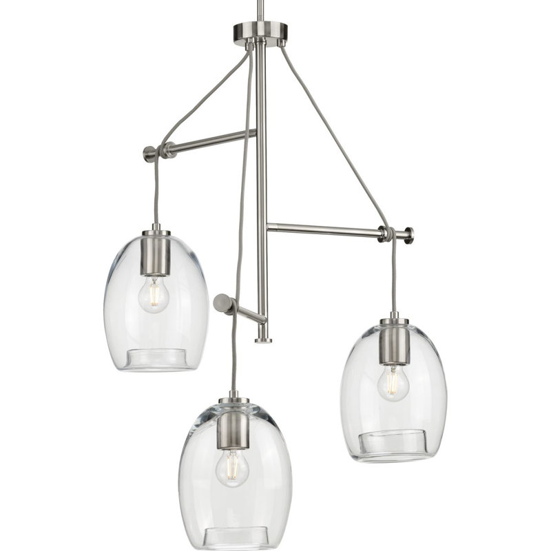 Luminaire suspendu géométrique à 3 lumières Jemaine, Argent