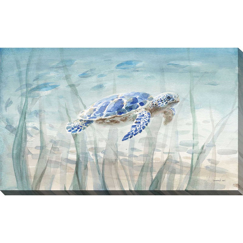 Tortue sous-marine par Danhui Nai - Peinture, H 18 po x l 30 po, Toile tendue, Sans cadre