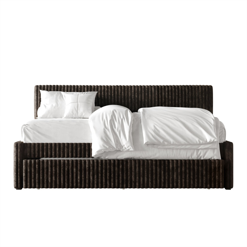 Twin Daybed Corduroy With Trundle, Brown