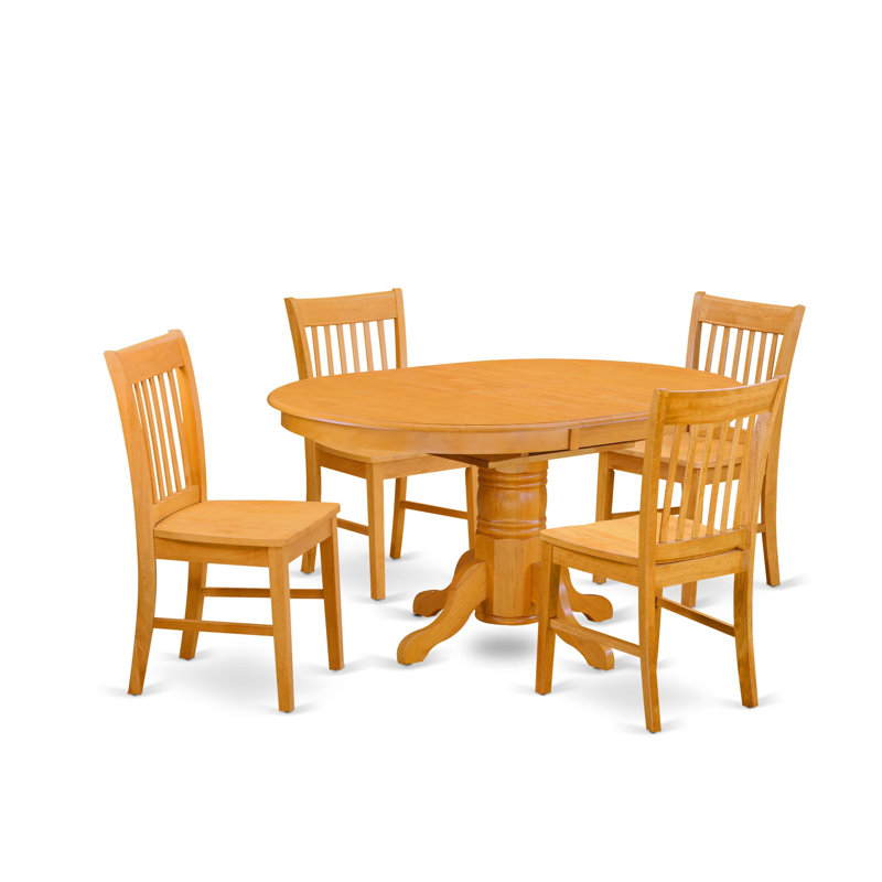 Ensemble de 5 pièces pour 4 pièces comprenant une table à manger ovale avec rallonge papillon et 4 chaises de salle à manger, 42 x 60 pouces, chêne