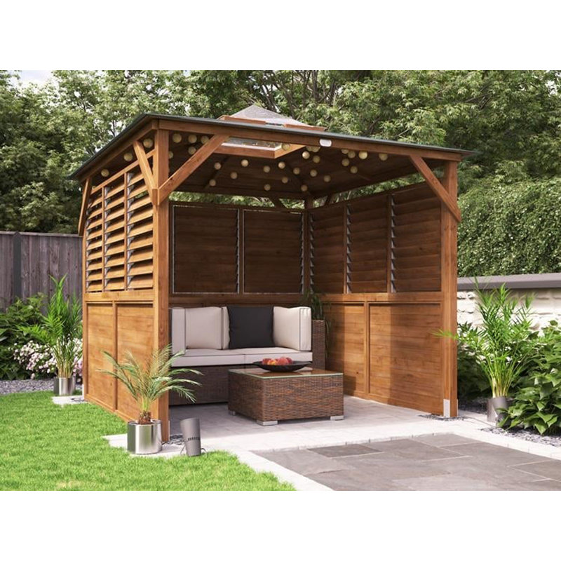 Dunster House Wooden Gazebo 2.5m x 2.5m Erin Half Height Solid Wall Half Louvre