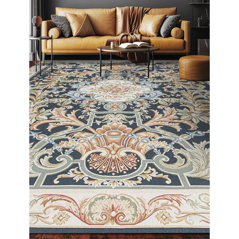 Hand-Knotted High-Quality Blue and Beige Area Rug