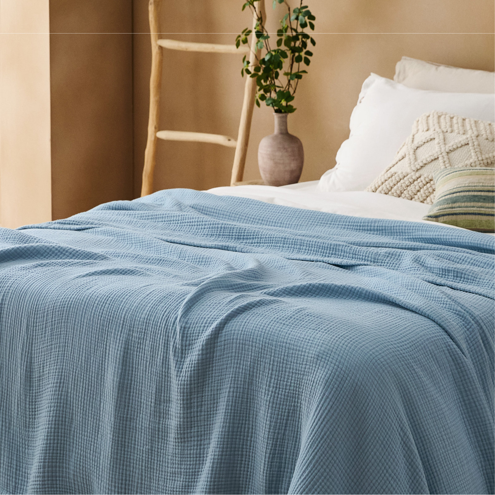 Bedsure Cotton Muslin Throw Blanket, King, Spring Blue