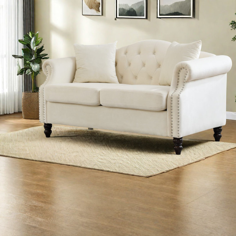 Causeuse en velours Compression de 57 pouces avec causeuse Chesterfield