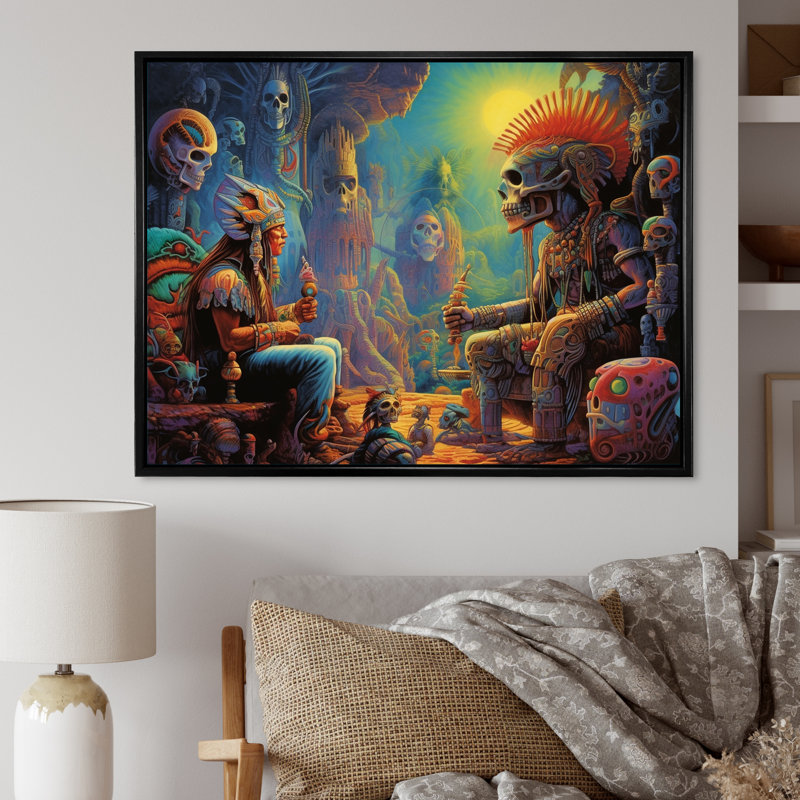 Rituels anciens de l'Amazonie, reproduction sur toile, Cadre flottant noir, H 30 po x l 40 po