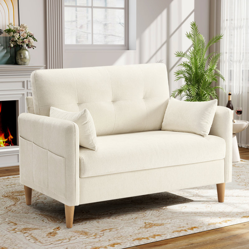 Canapé-lit George en chenille capitonné avec 2 coussins et poches de rangement George, Beige
