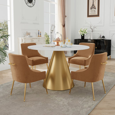 Ensemble de salle à manger à piédestal en marbre 5 pièces