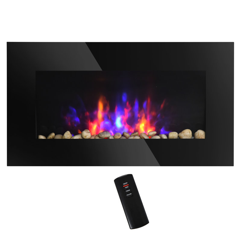 Foyer électrique 28,5 po, 1500 W, noir, effet de flamme, 7 couleurs, style contemporain