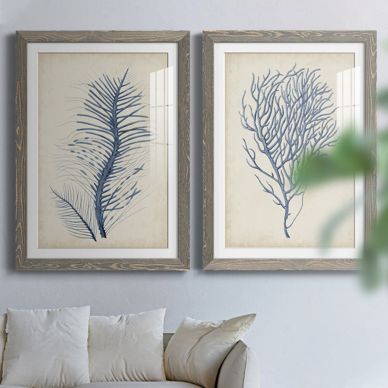 Indigo Coral, H 37,5 po x l 55 po x P 1,5 po, Cadre en papier gris, Blanc