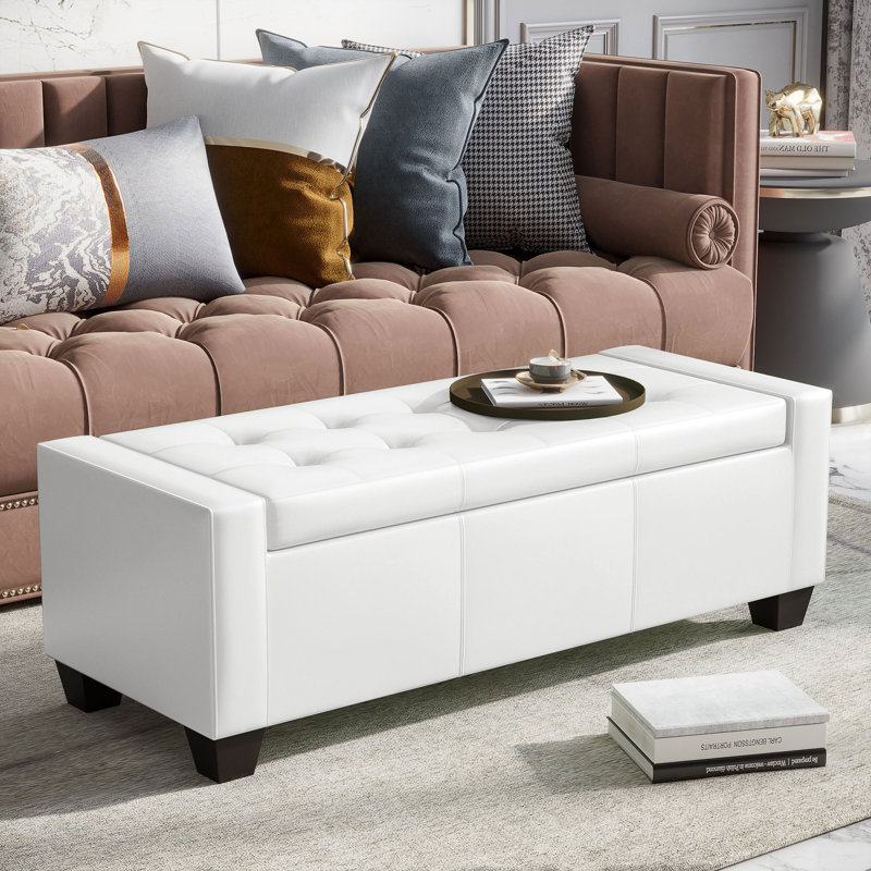 Sivalls Faux Leather Flip top Storage Bench, Cream White