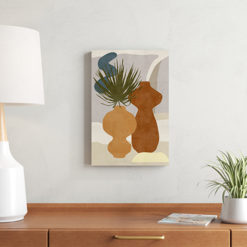Vases décorés I, H 18 po x l 12 po, Non, Toile avec cadre érable