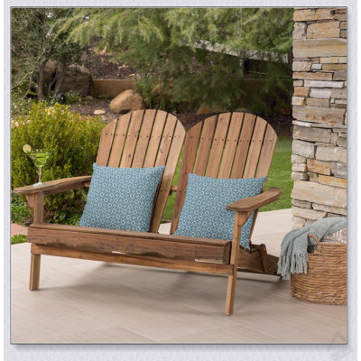 Outdoor Acacia Wood Adirondack Loveseat With Slat-Back Design, Weather-Resistant And Spacious Seating For Patio And Garden