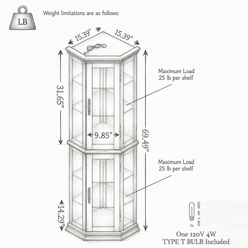 Vitrine d'angle en verre avec étagères ajustables et ornements sculptés pour un rangement élégant à la maison, Dark Cherry