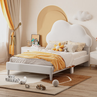 Lit tapissier en forme de nuage de taille, lit plateforme en velours avec tête de lit, aucun sommier nécessaire
