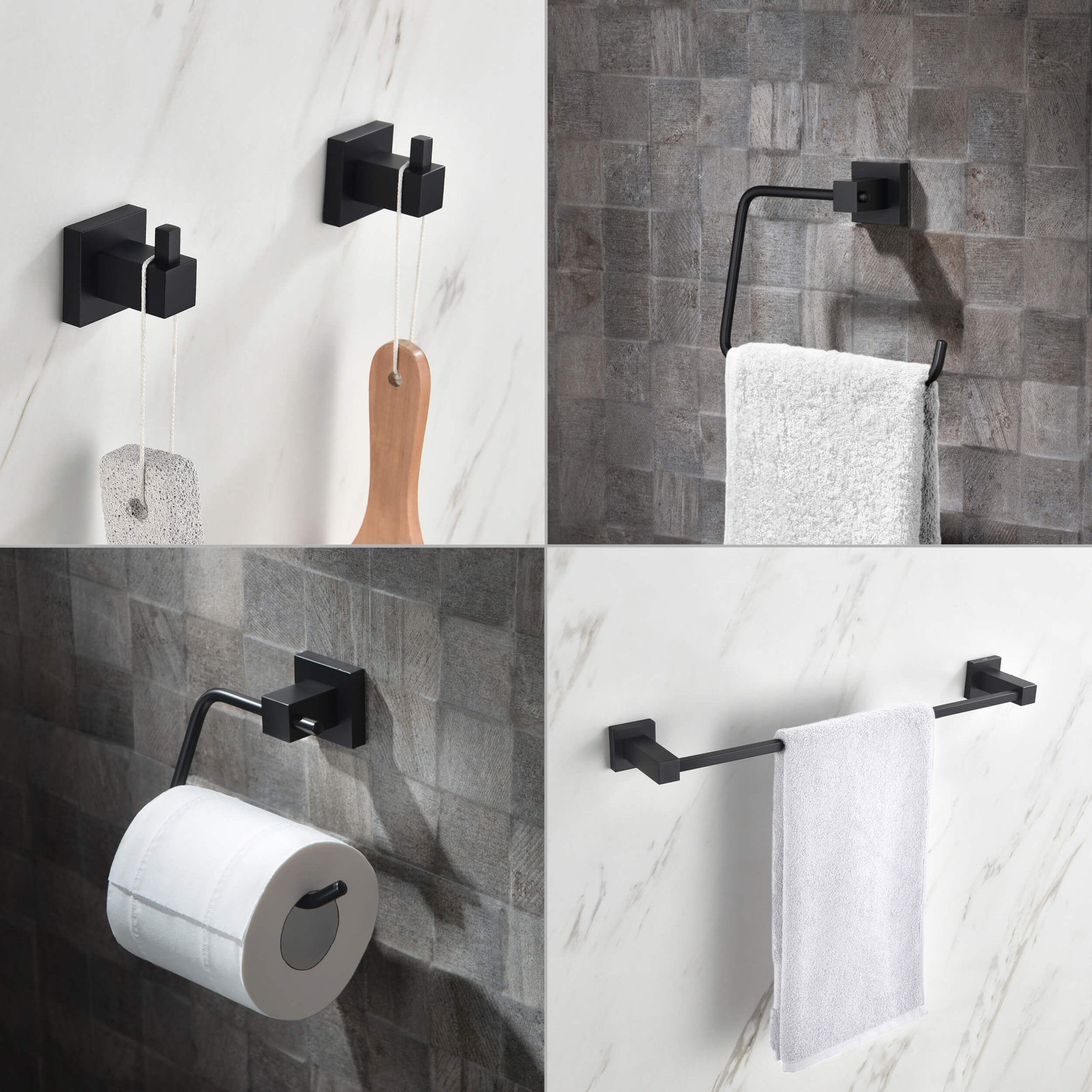 Cube 5-Piece Bathroom Hardware Set, Matte Black