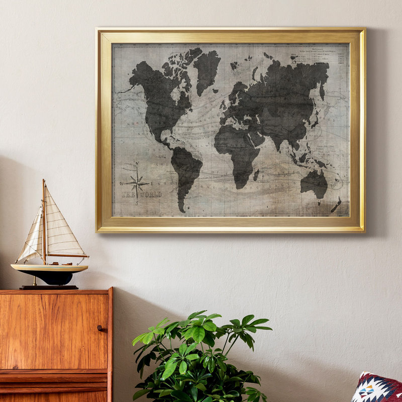" World Map ", Gold Framed, 18.5" H x 24.5" W x 1" D