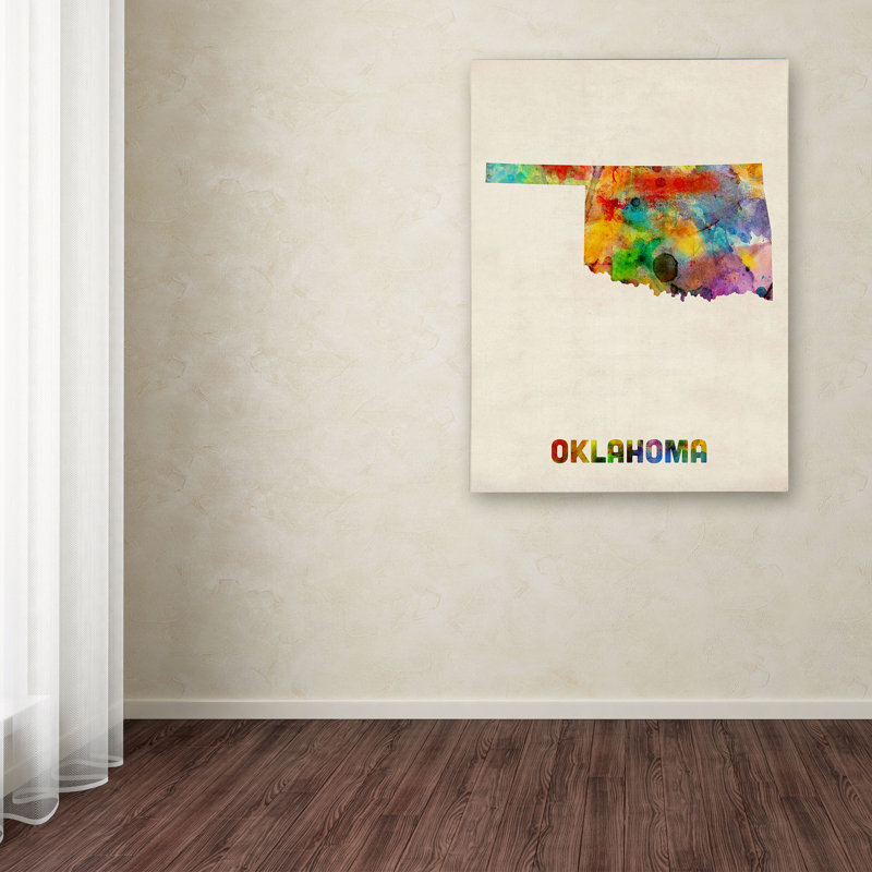 "oklahoma map" par michael tompsett, impression sur toile tendue encadrée, H 32 po x l 24 po x P 2 po