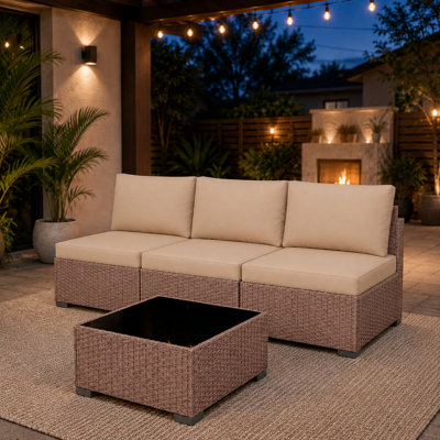 Ensemble de patio en rotin 4 pièces avec coussins