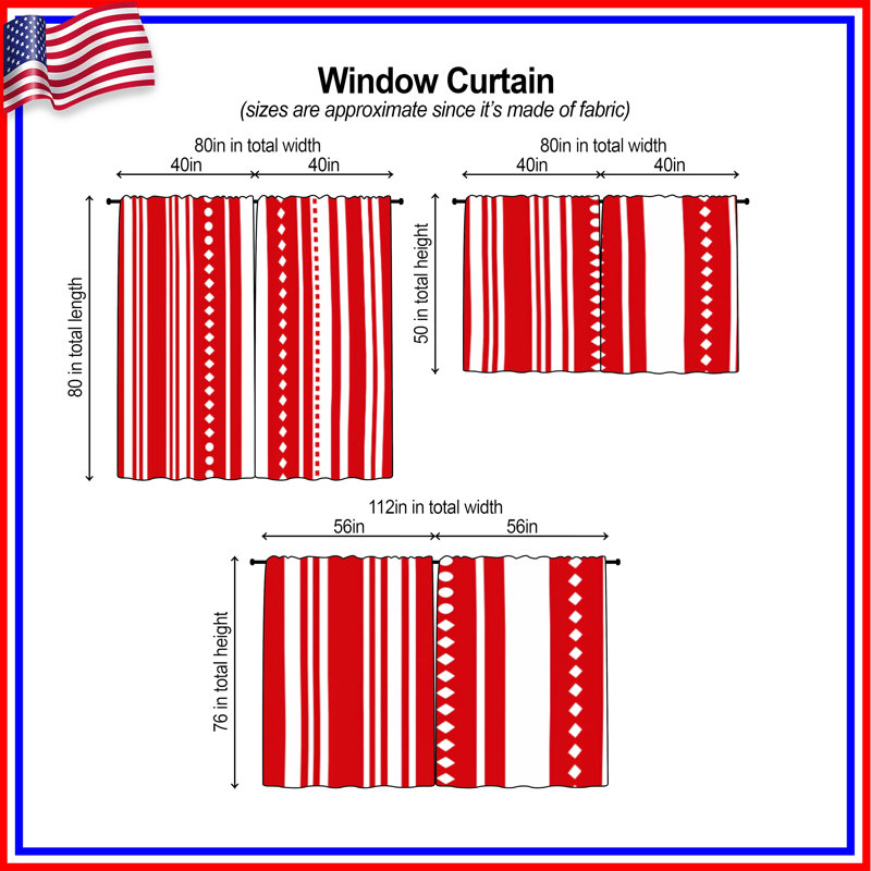 Rideaux de fenêtre à rayures rouges et blancs avec rideaux obscurcissant - 2 panneaux, 112in x 78in - 2 panels
