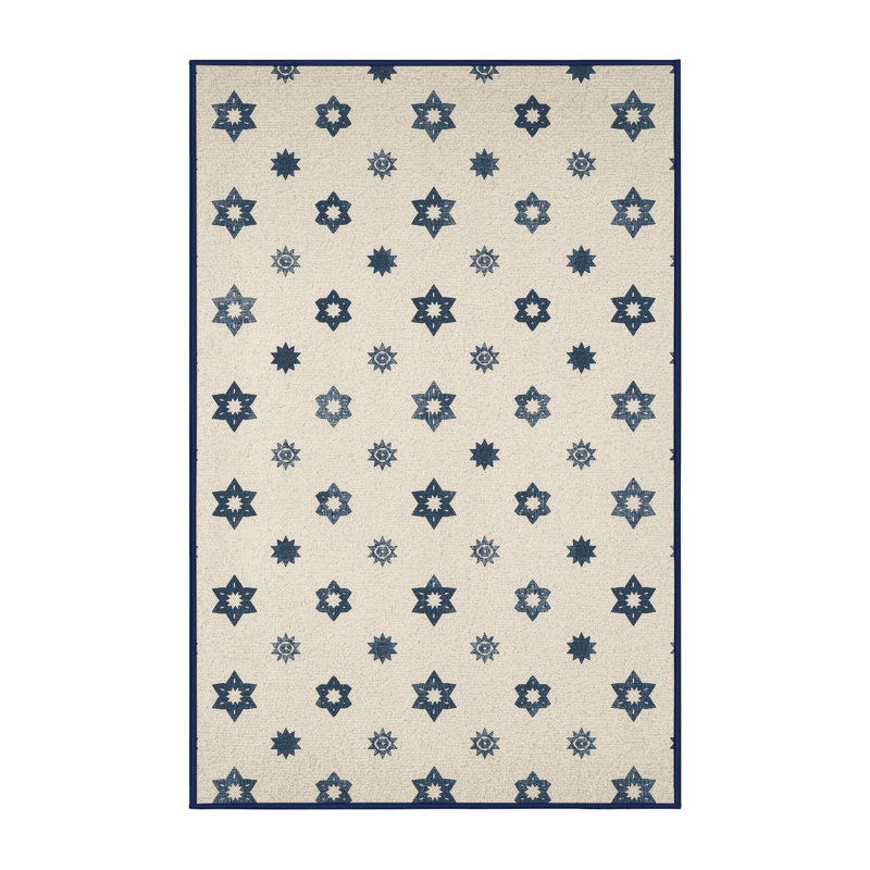 Soft Plush Fessler Hanukkah Modern & Contemporary Abstract Area Rug in Beige – Navy Binding, 8x10