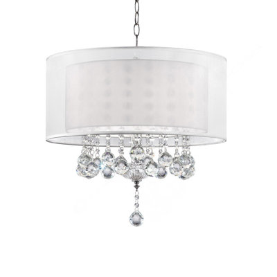 19" Tall Ceiling Lamp "Moiselle", Silver And Crystal Accents, Silvery Shade