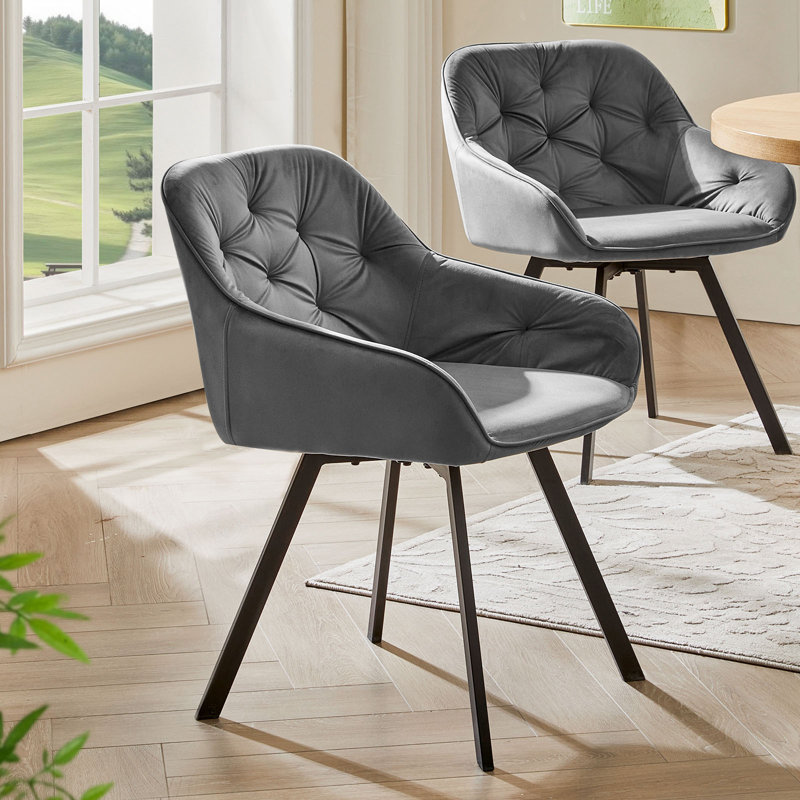 Abelina 48cm H Tufted Velvet Upholstered Dining Chair, Dark Grey, 2