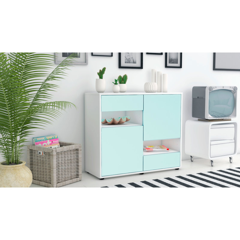 Ramsel 92cm Sideboard, White and Light Blue