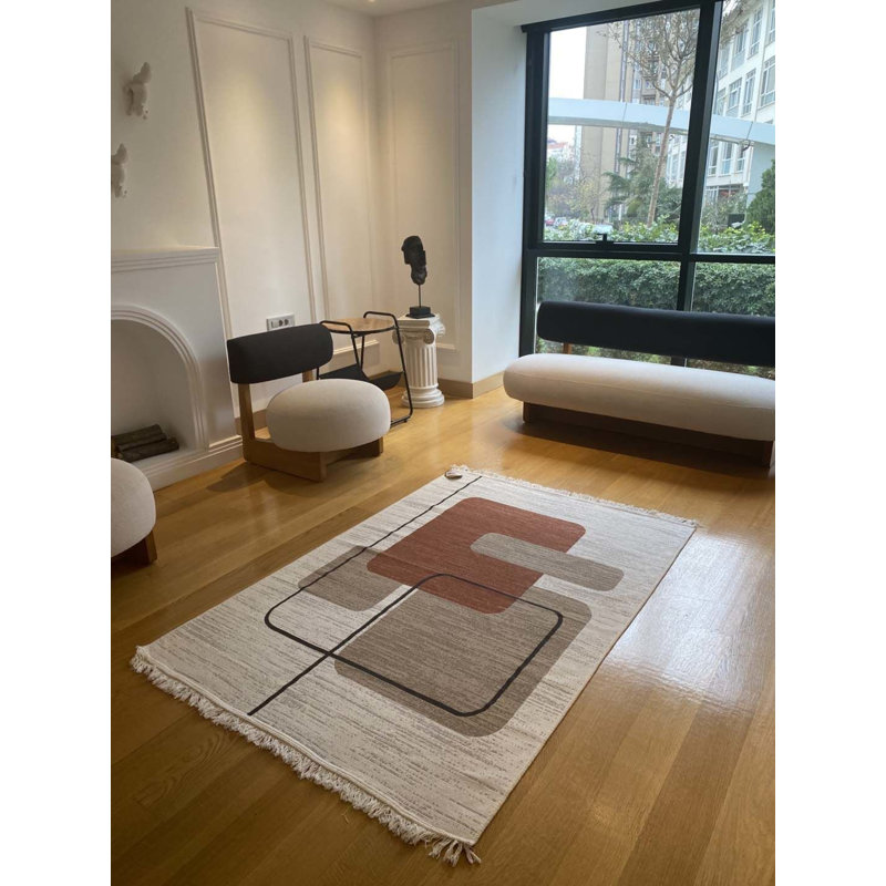 Tapis beige à motif géométrique en polyester Laurim, Tapis de couloir 2 pi 7 po x 9 pi 10 po