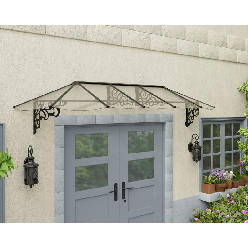 Palram - Canopia Lily 11' x 3'  Acrylic Galvanized Steel Stationary Dome Door and Window Awning Black/Clear