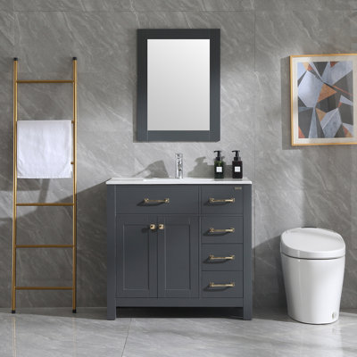 Burnet 36'' Single Bathroom Vanity with Ceramic Top, Mirror and Polished Chrome Faucet