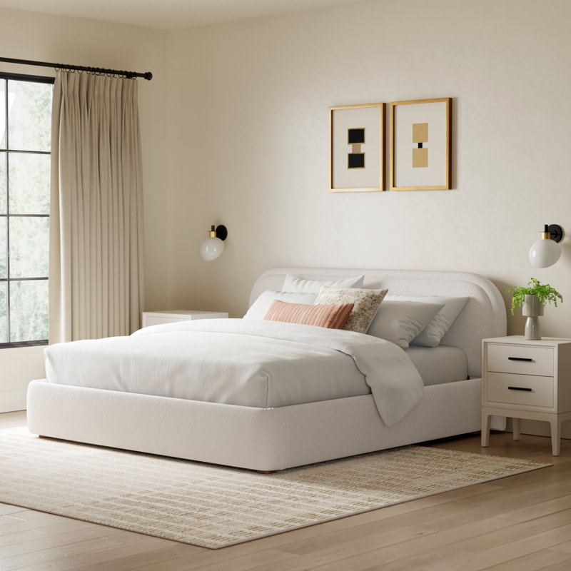 Shonda Upholstered Low Profile Platform Bed, King, Oatmeal