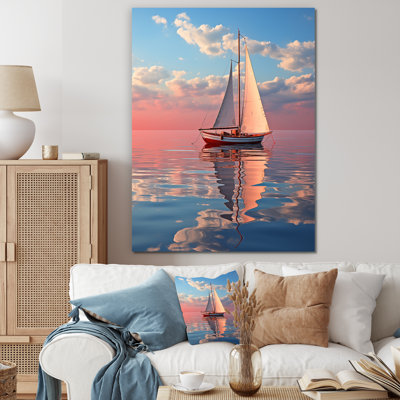 Voilier, tranquillité, pastel, coucher de soleil, réflexion sur toile