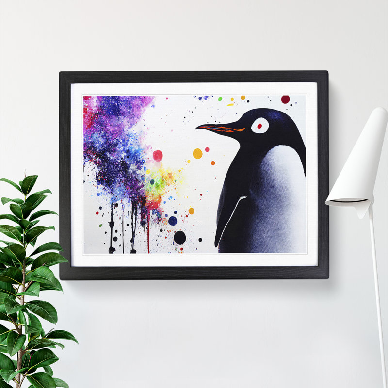 XH1022-6881X Penguin Splash Vol.2 - Single Picture Frame Print, Black Framed, 46cm H x 64cm W x 2cm D