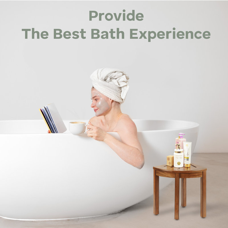 Banc de douche en bois massif à 1 niveau NABYTOK, chaise de salle de bain 12 po x 12 po x 15 po avec rangement pour la douche, tabouret de coin pour la douche intérieure, assemblage requis (bois naturel, bois de nacre)