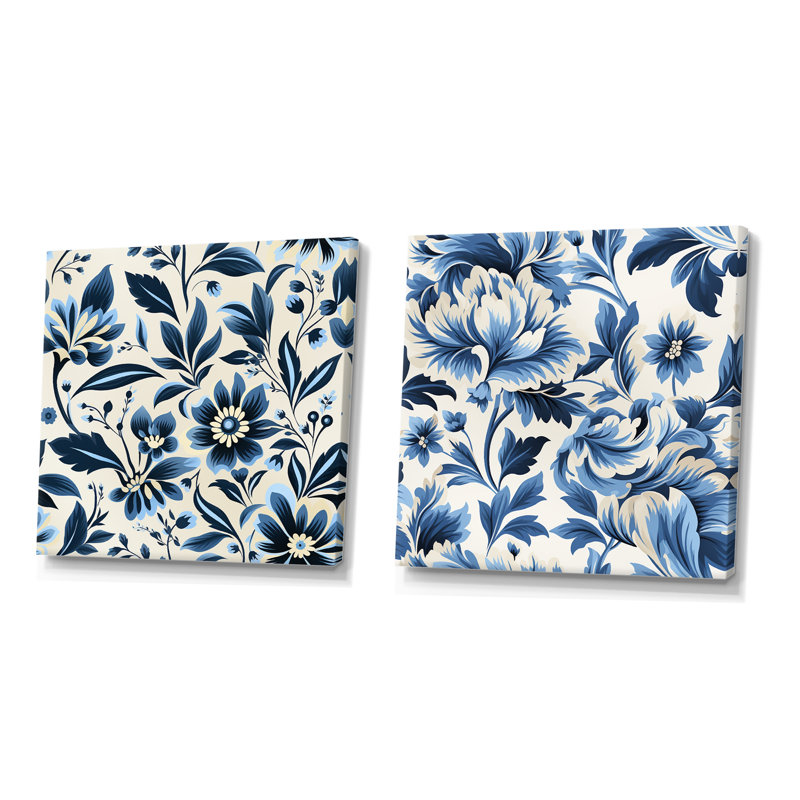 Levron - Ensemble de 2 décorations murales florales, Toile tendue, H 16 po x l 33 po x P 1 po