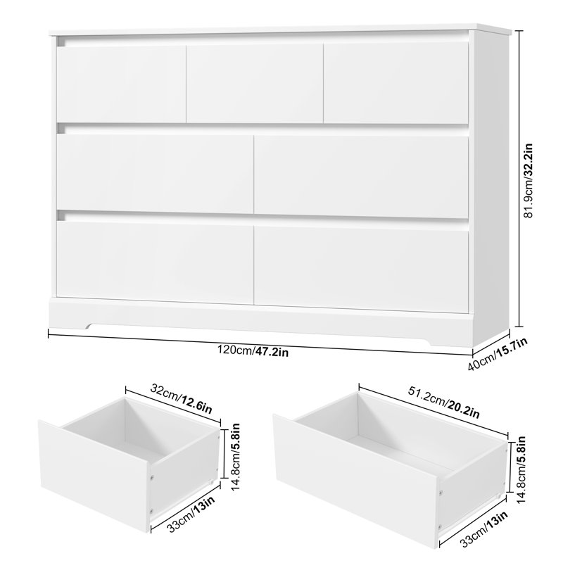 Commode 7 tiroirs l 47,2 po Kirklyn, Blanc
