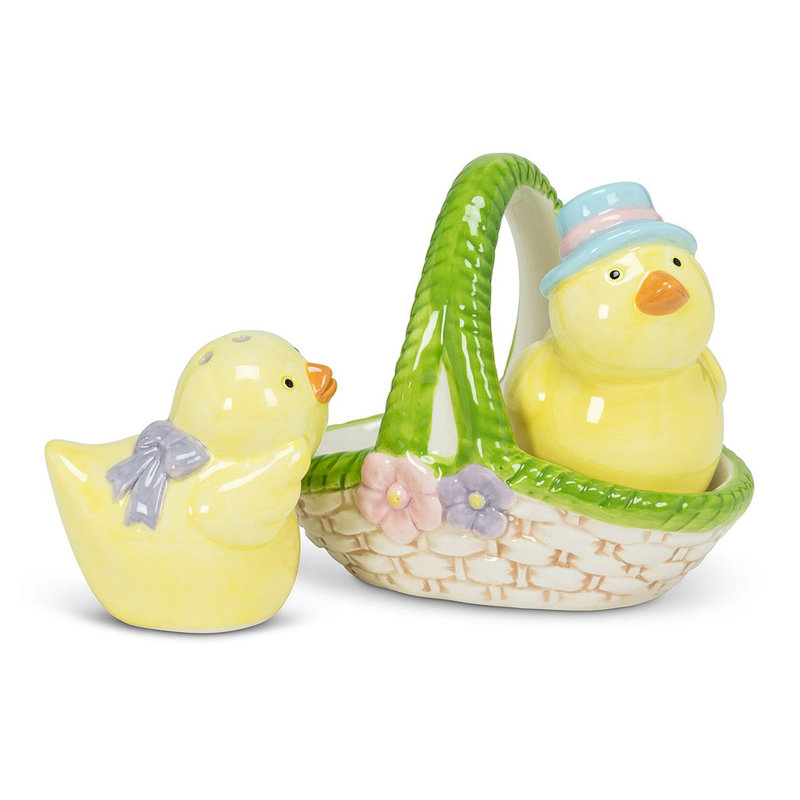 Mr. MJs Mr and Mrs Chick in Basket Salt and Pepper Shaker Set