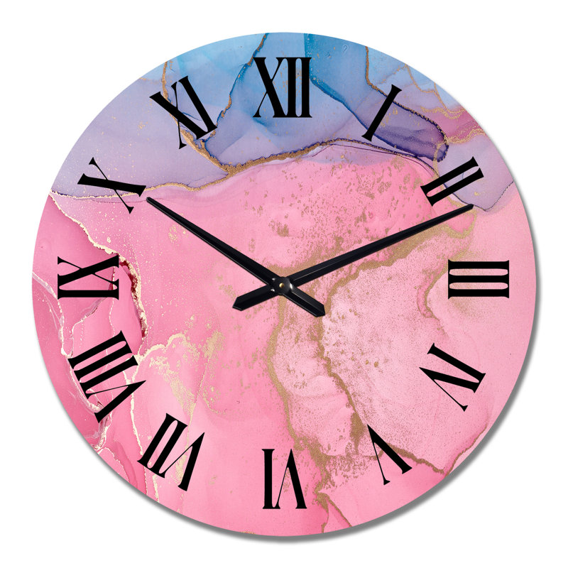 Art à l'encre rose rose avec horizon bleu - horloge murale moderne, Moyen