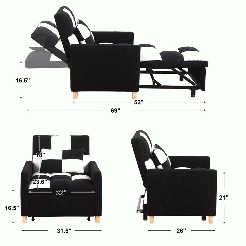 Chaise d'appoint rembourrée Somdath, Noir / blanc Teddy
