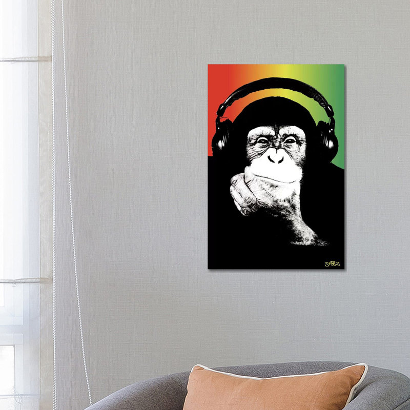 Monkey Headphones Rasta I by Steez - Wrapped Canvas Print, 66.04 cm H x 45.72 cm W x 1.91 cm D