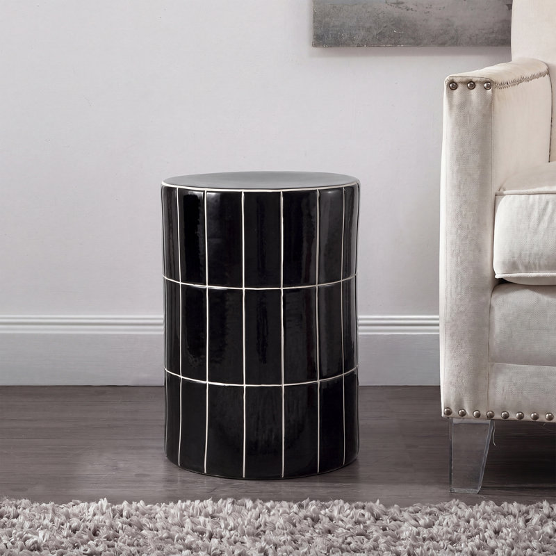 Tabouret de jardin tambour en céramique Karo, Noir