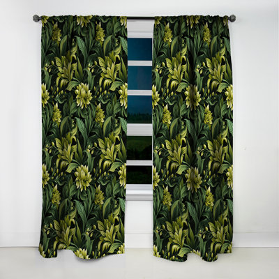 Tropical Green Jungle Damask I - Floral Curtain - Blackout Damask Curtain - 1 Panels
