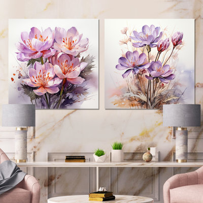 «Purple Zen Crocus Blossoms I», ensemble de 2 reproductions d'art sur toile florales