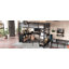 Lit mezzanine en métal avec garde-robe, bureau en L et tablettes de rangement pour une économie d'espace.-375373192-375373198