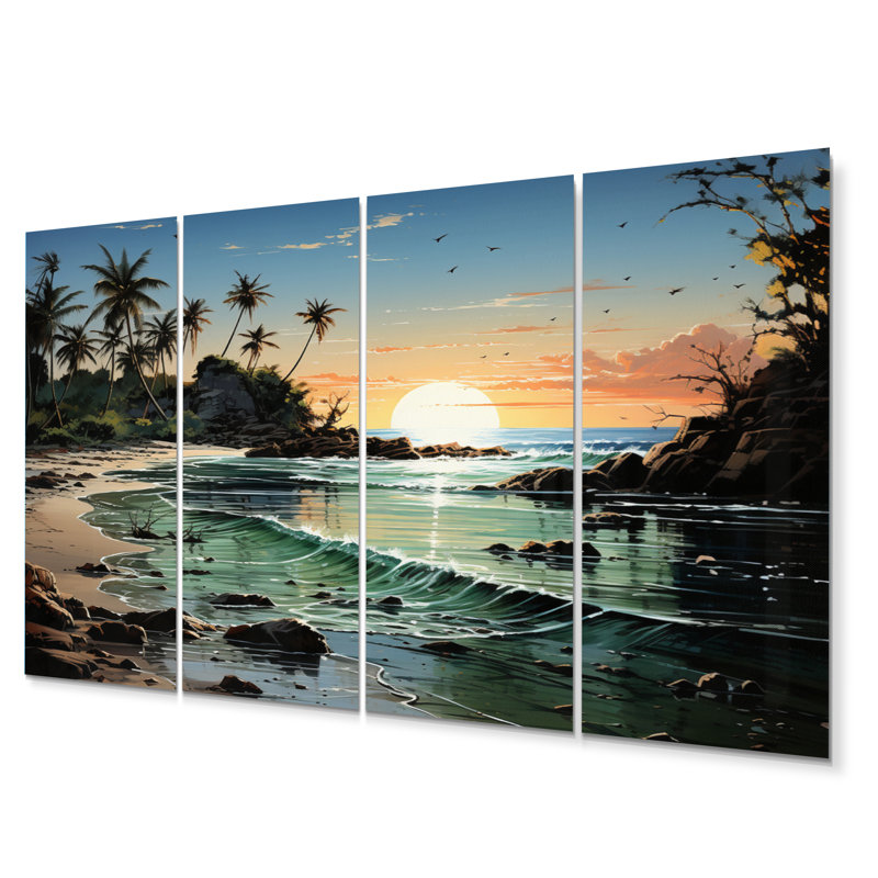 Dominicain Moonlit Beach II - Ensemble de décoration murale nautique et plage en métal