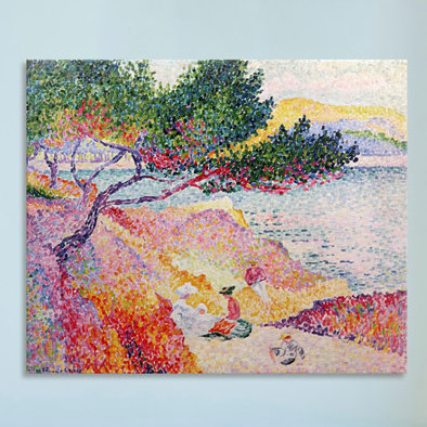« la plage de saint-clair » par henri edmond, H 24 po x l 30 po x P 1,25 po, Toile