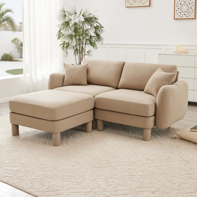 Café couleur, 2, bouclés, en forme de coquillage, ressorts hélicoïdaux, tissu d'ameublement modulaire respirant 2 avec structure en bois, sièges moelleux et confortables pour la détente